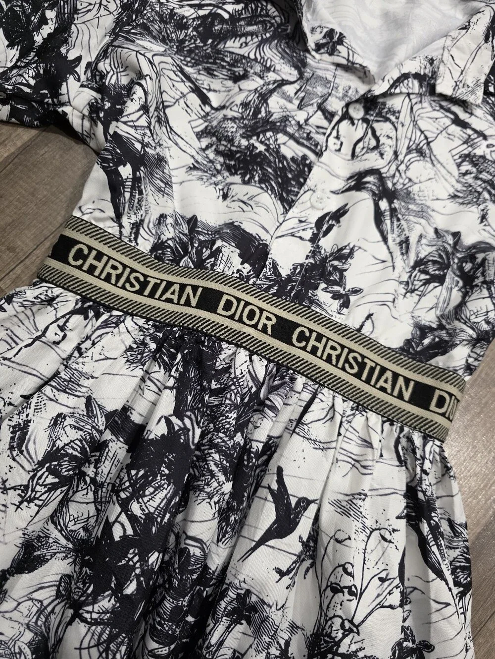 Inspired Floral Midi Shirt Dress Preppy Classic Black White Toile Y2K Designer - Picture 3 of 10